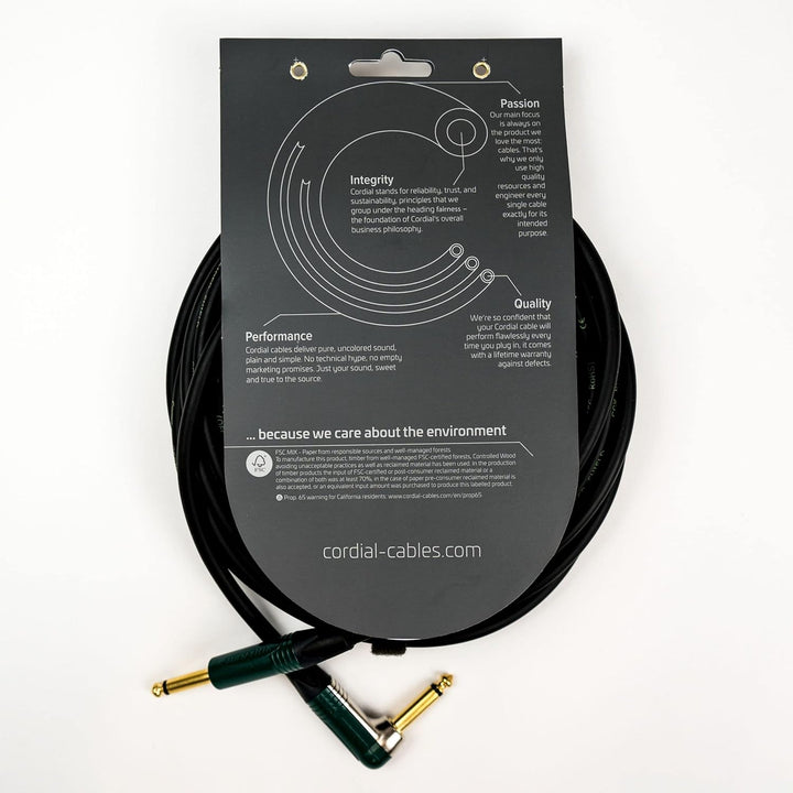 CORDIAL CABLES Gitarrenkabel Klinke gerade/abgewinkelt 9 m grün INSTRUMENTENKABEL Peak Standard, 9 M