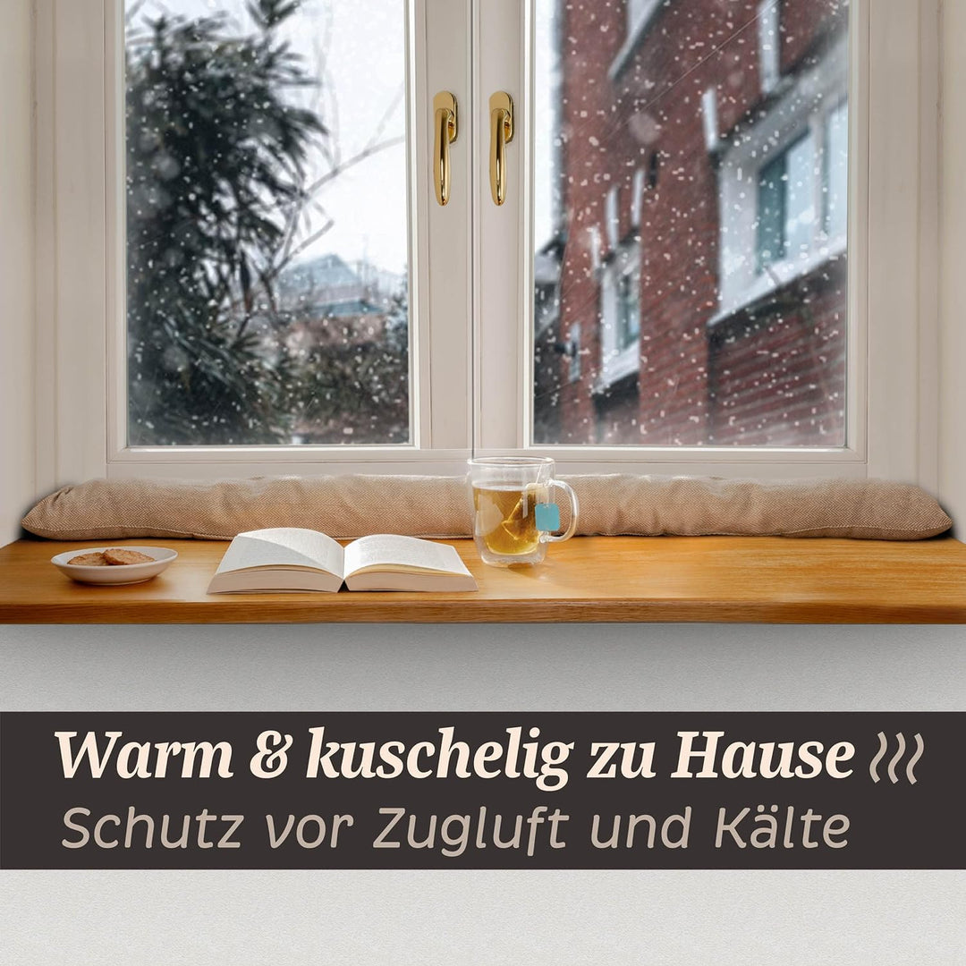 Zugluftstopper für Fenster bis 120cm - Waschbar - Energiesparend - Extra Lang & Schwer - Auch für br