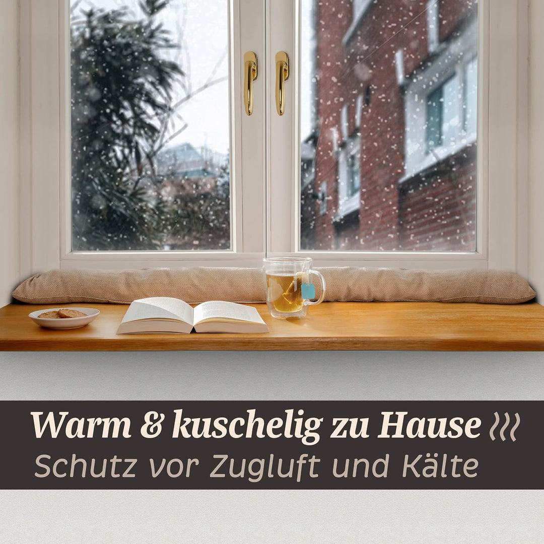 Zugluftstopper für Fenster bis 120cm - Waschbar - Energiesparend - Extra Lang &amp; Schwer - Auch für br