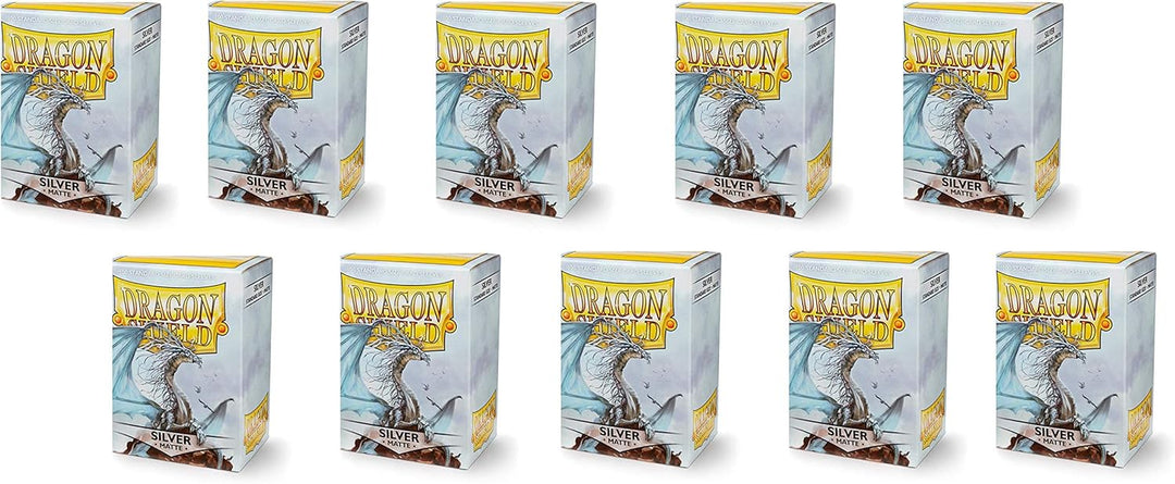 10 Packungen Dragon Shield Matt Silber Standardgrösse 100 ct Kartenhüllen Display Case, silber