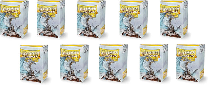 10 Packungen Dragon Shield Matt Silber Standardgrösse 100 ct Kartenhüllen Display Case, silber
