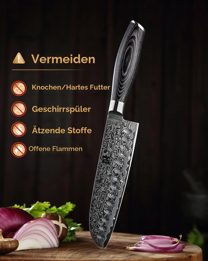 XINZUO 17,8cm Damaststahl Santokumesser, Profi Damastmesser Kochmesser Damaskus Chefmesser, Scharfe