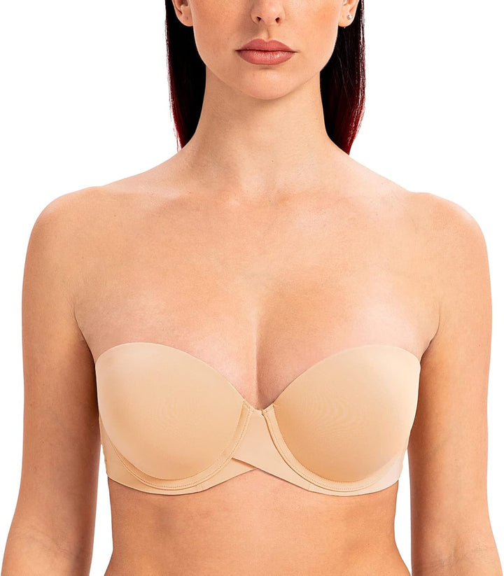 MELENECA Damen Push-Up Trägerlos BH - Bügel BH mit geformte Cups 70B Sonnenkuss, 70B Sonnenkuss