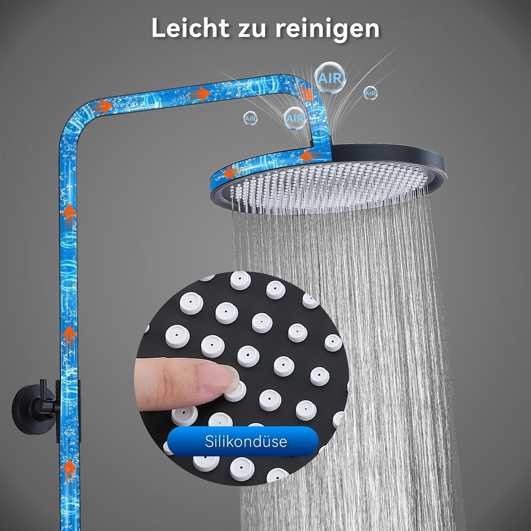 HOMELODY Duschsystem aus Edelstahl mit Thermostat Schwarz - Duscharmatur Komplettset mit 3 Strahlart