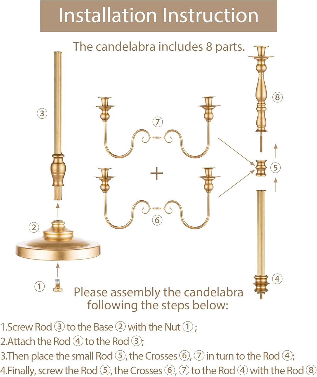 Sziqiqi 124cm Kerzenständer Gold Metall, Moderne Kerzenleuchter 5-armig Candle Holder Tischdeko für