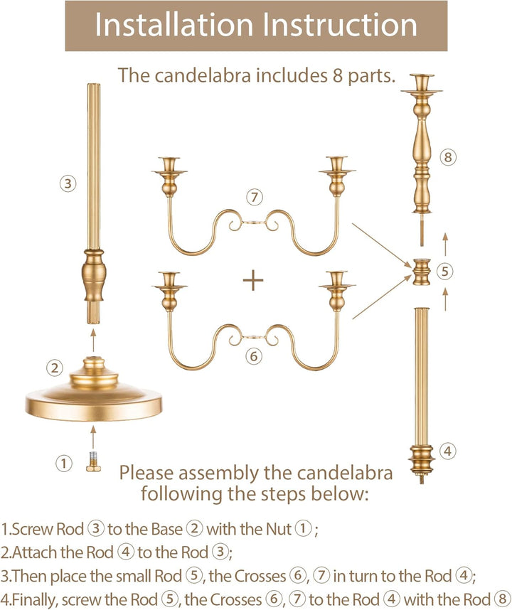 Sziqiqi 124cm Gold Kerzenständer Metall 2er Set, Moderne Kerzenleuchter 5-armig Candle Holder Tischd