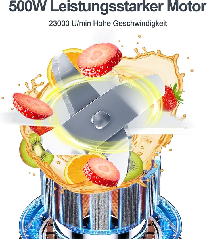 OMMO Mixer Smoothie Maker, 500W Mini Standmixer mit 2x500ml Flaschen BPA Frei Tritan, Tragbarer Blen