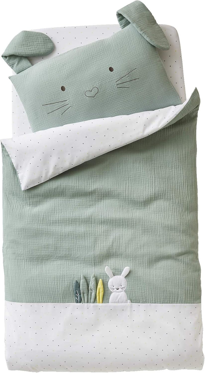 Vertbaudet Baby Bettbezug,Green Rabbit mit Musselin grün 80X120