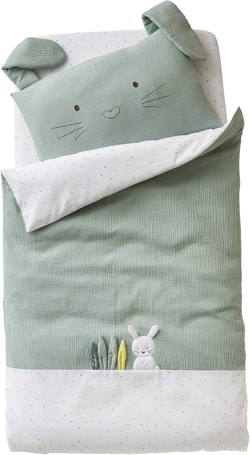 Vertbaudet Baby Bettbezug,Green Rabbit mit Musselin grün 80X120