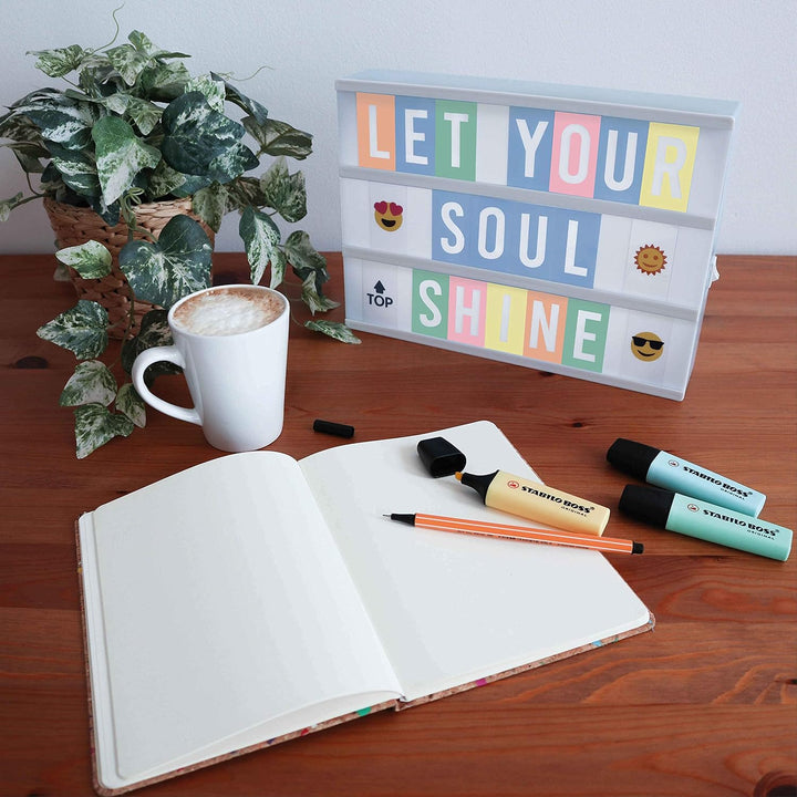 BONNYCO Light Box Blau A4 mit 400 Buchstaben, Emojis, 2 Stifte, USB, Ä Ö Ü ss Enhalten. Blaue LED Li