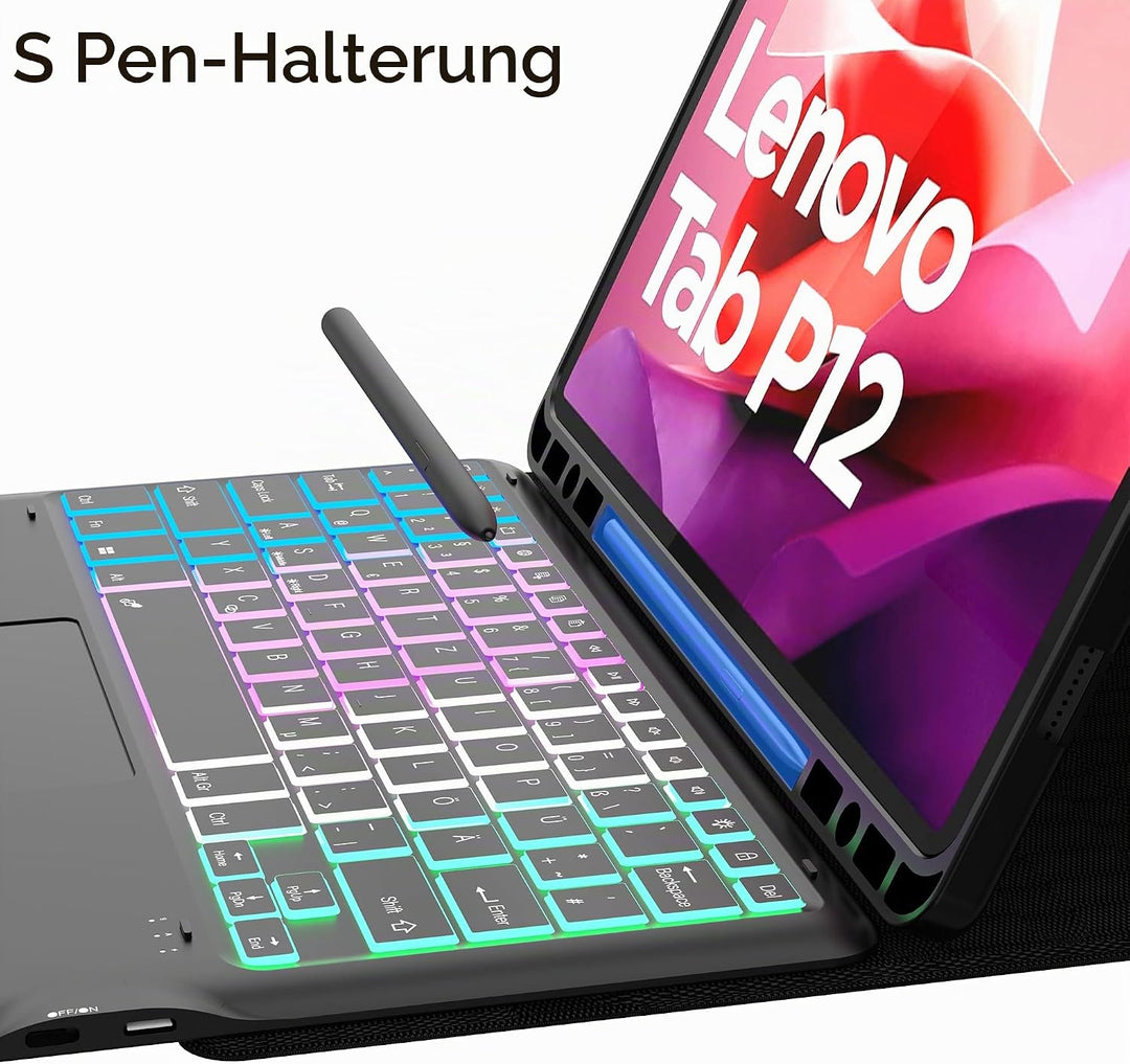 für Lenovo Tab P12 12,7 Zoll Hülle mit Abnehmbare Tastatur : DIY 3-Zonen 7-Farbige Beleuchtung Tasta