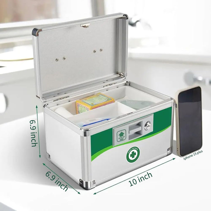 Werschliessbare Medikamentenbox, Medikamentenkoffer, Portable Erste-Hilfe Koffer mit Tragegriff, Med