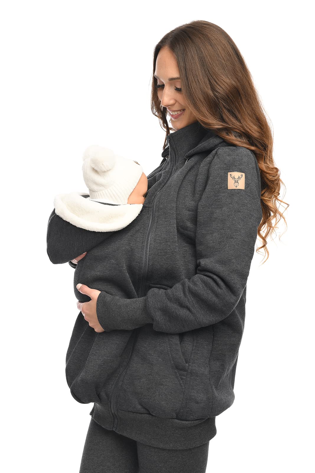 MijaCulture 3in1 Tragejacke Umstandspullover für Tragetuch für Babytrage Kängurujacke 4132 (Grau, L)