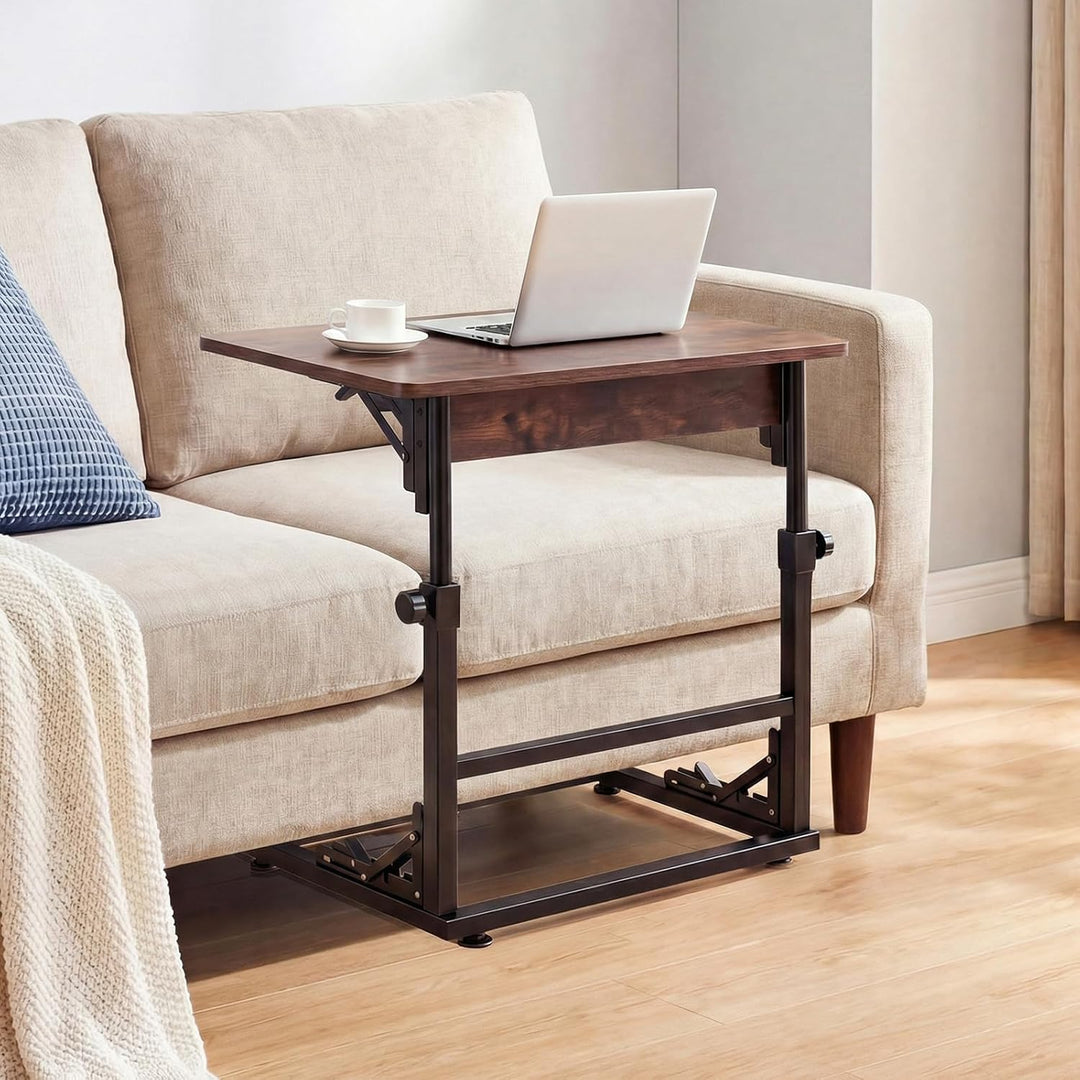 COSTWAY Betttisch, höhenverstellbarer Pflegetisch klappbar, Laptoptisch C-Form aus Metall & Holz, Be
