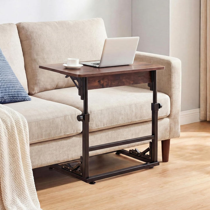 COSTWAY Betttisch, höhenverstellbarer Pflegetisch klappbar, Laptoptisch C-Form aus Metall & Holz, Be