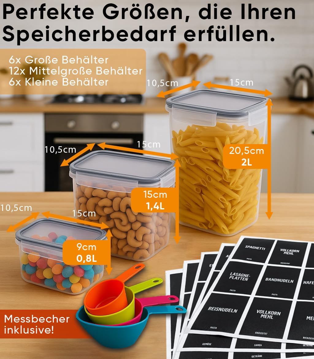 Deco haus Vorratsdosen mit Deckel 24 Set - Aufbewahrungsbox Küche Luftdicht Vorratsbehälter - Frisch
