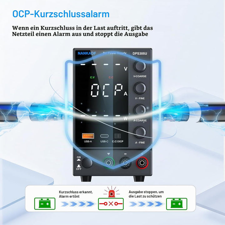 Labornetzgerät einstellbar 30V 5A, Variables DC-Netzteil mit USB-A/Typ-c-Schnellladeanschluss, hochp