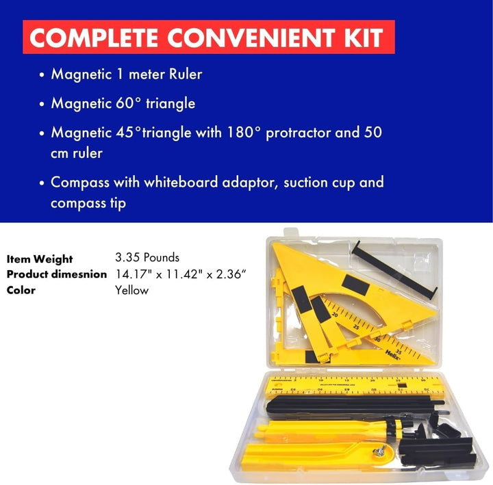 Helix Whiteboard-Lineal X24050, magnetisch, 60 cm Set gelb Whiteboard-Set, 4-teilig, Whiteboard-Set,