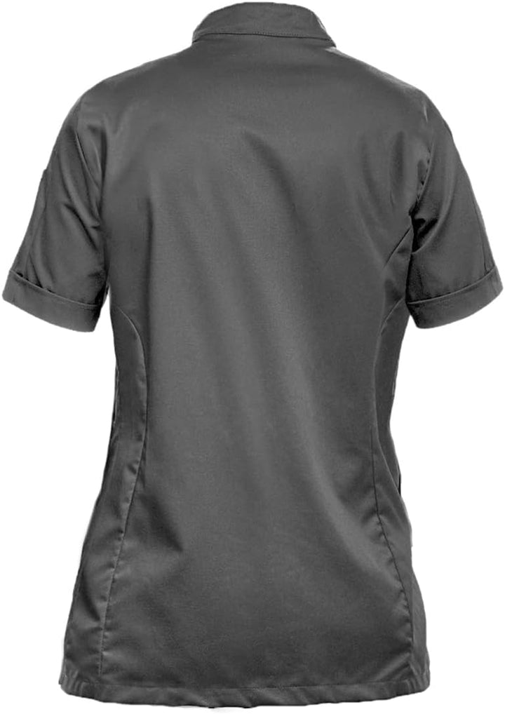 strongAnt Kochjacke Damen kurzarm Stretch mit Druckknöpfen oder Reissverschluss Kochuniform L Grau S