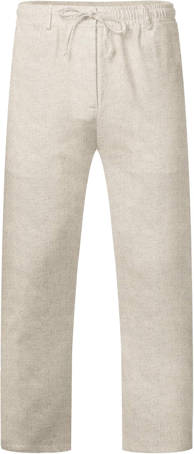 COOFANDY Herren Leinenhose mit Kordelzug Leicht Sommerhose Freizeithose Einfarbig Hose Lang für Männ