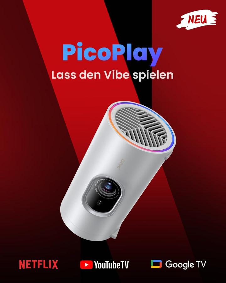 JMGO PicoPlay 1080P Smart Tragbarer Beamer, GTV, Lizenziertes Netflix, 400 ISO Lumen, 8W Dolby Digit