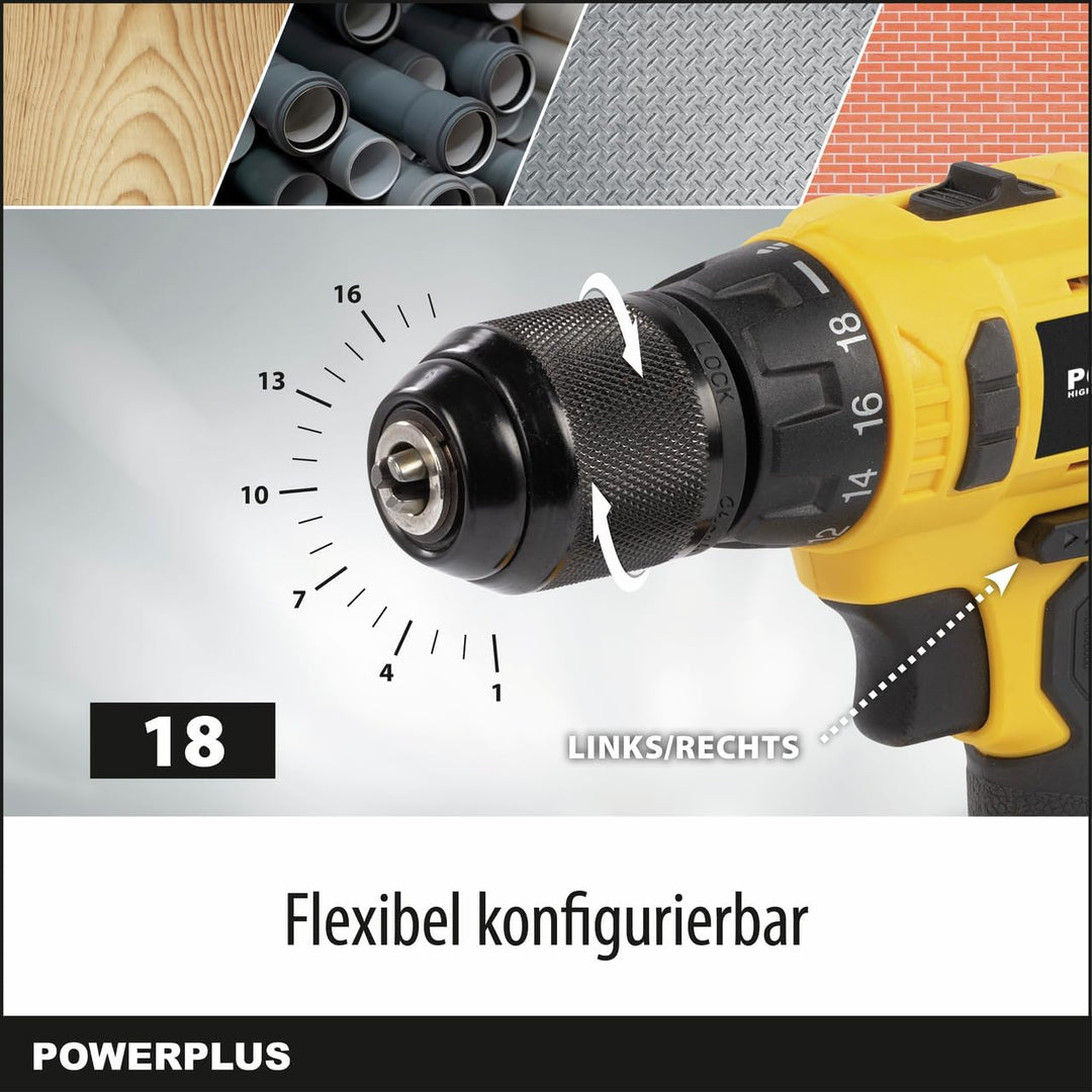 Powerplus Akku Schrauber & Bohrer POWX00435 - Akku-Schraubendreher und Akkubohrer, 20 V, inkl. 2 x 1