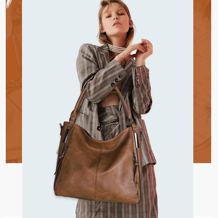 NICOLE &amp; DORIS Handtasche Damen Umhängetasche Weiche Leder Taschen Gross Schultertasche Retro Henkel