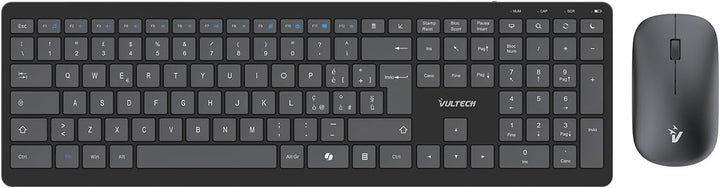VulTech KM-851W Kabellose Tastatur und Maus, geräuschlos, italienisches QWERTY-Layout, ultradünn, Zi