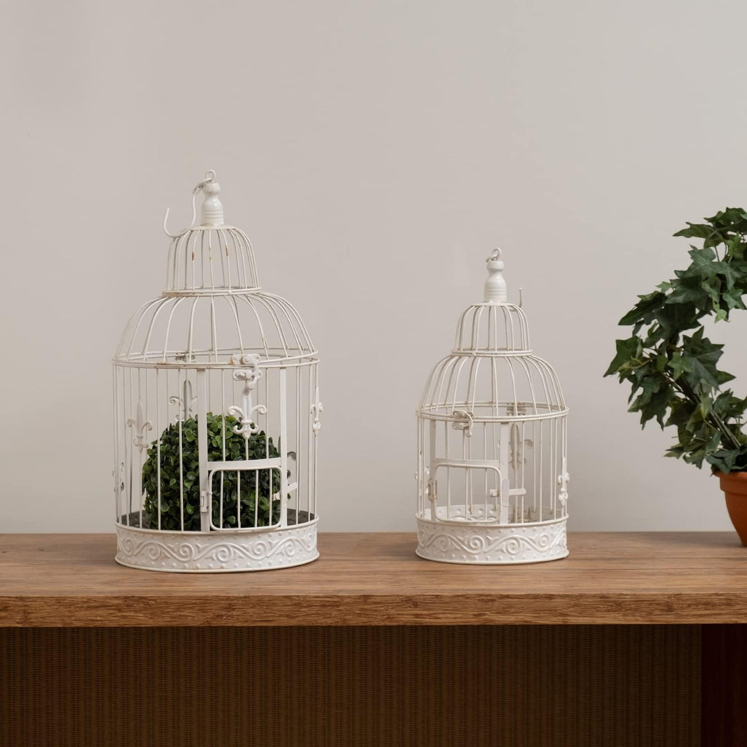 Moritz Deko-Vogelkäfig weiss rund 2er Set mit Fleur de Lis verziert Pflanzkäfig Dekokäfig für Blumen