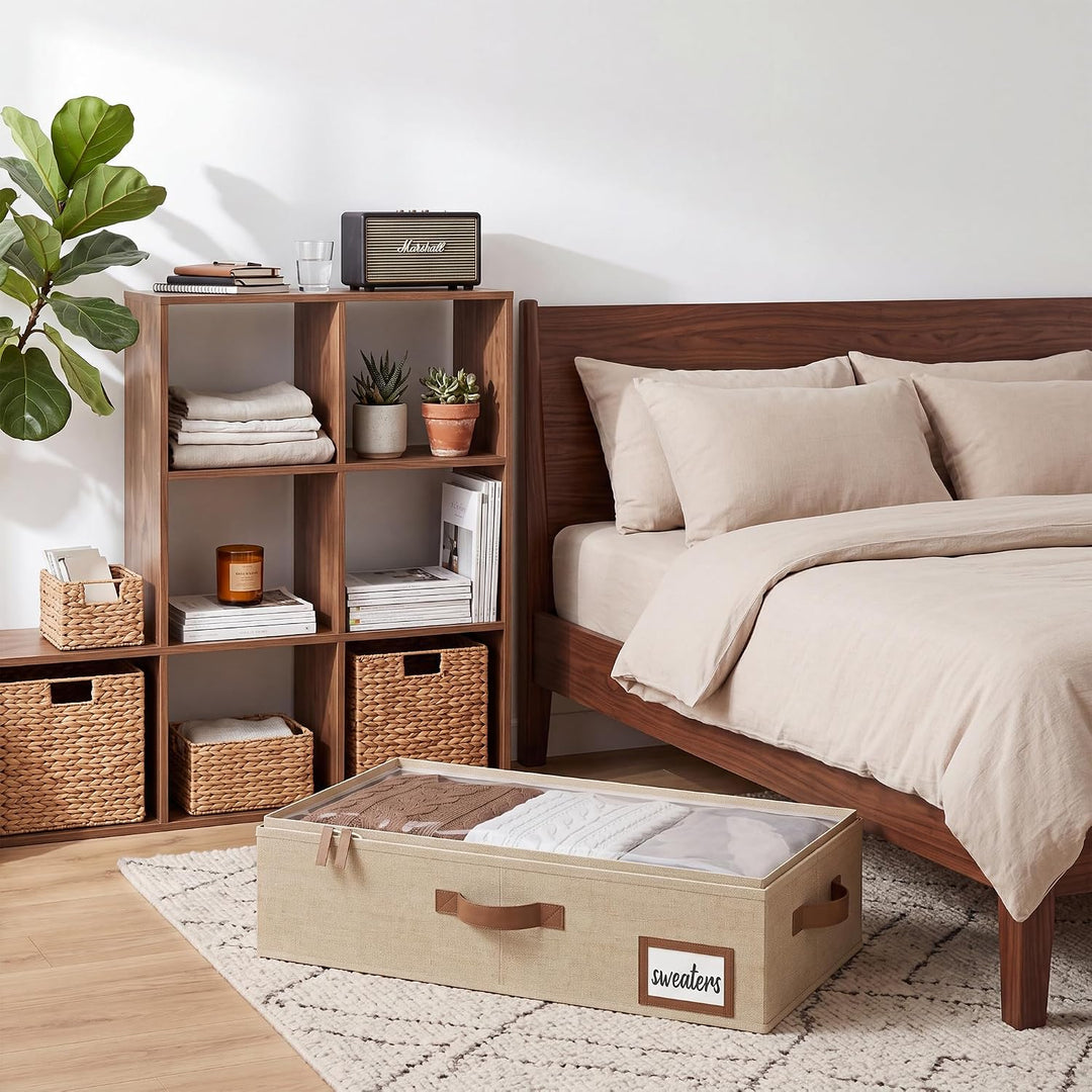 StorageWorks Unterbett Aufbewahrung, grosse Unterbett Aufbewahrungsbox mit Deckel Stoff, faltbare Un