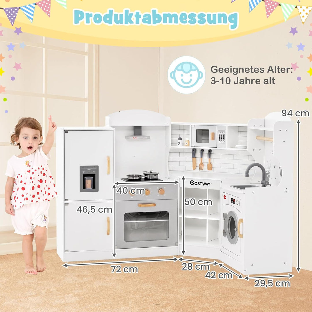 COSTWAY Eck Spielküche, Kinderküche mit Licht & Sound, Kinderspielküche mit Spüle, Eismaschine, Back