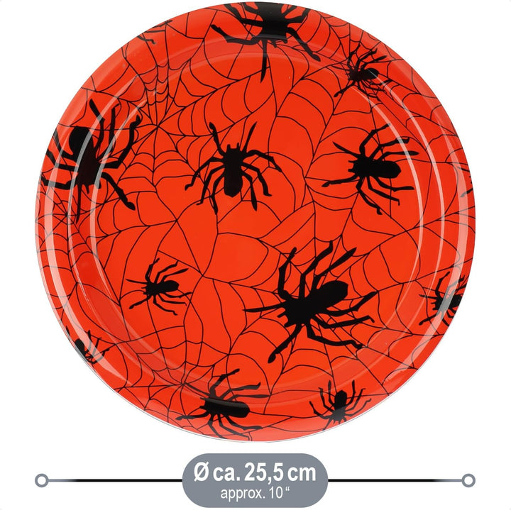 com-four® 15x Dekoteller Halloween - hochwertige, wiederverwendbare Kunststoffteller im Spinnen- und