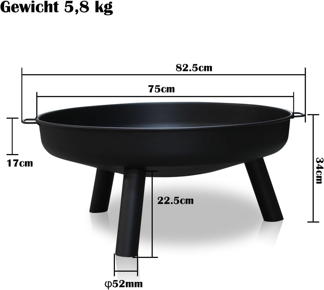 Daromigo Feuerschale Ø 80 cm, mit 2 Griffen und 3 abnehmbaren Füssen, grosse Feuerschale und Feuerko