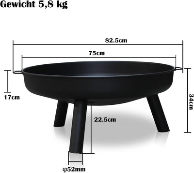 Herrselsam Feuerschale Ø 80 cm Feuerstelle für den Garten, mit 3 abnehmbaren Füssen und Griffen, Out