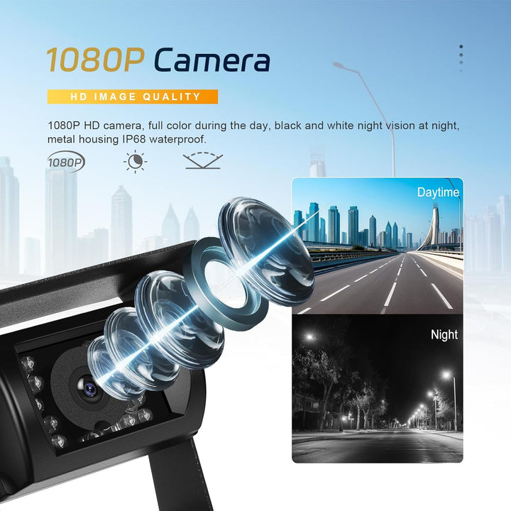 Rückfahrkamera Kabellos Set mit 4 Kameras, 9"-HD-Monitor &amp; 170° Weitwinkel- Rückfahrkamera, IP68 was