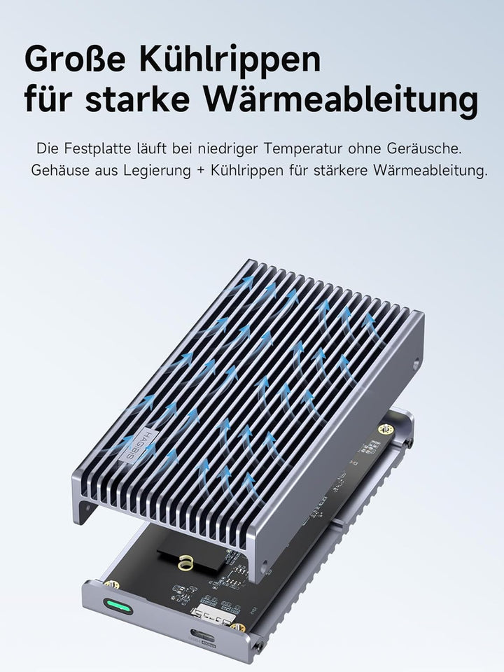 Hagibis M.2 NVMe SSD-Gehäuse, 40 Gbit/s USB4 SSD-Gehäuse mit LED-Display, USB4-Kabel, PCIe3.0x4, Alu