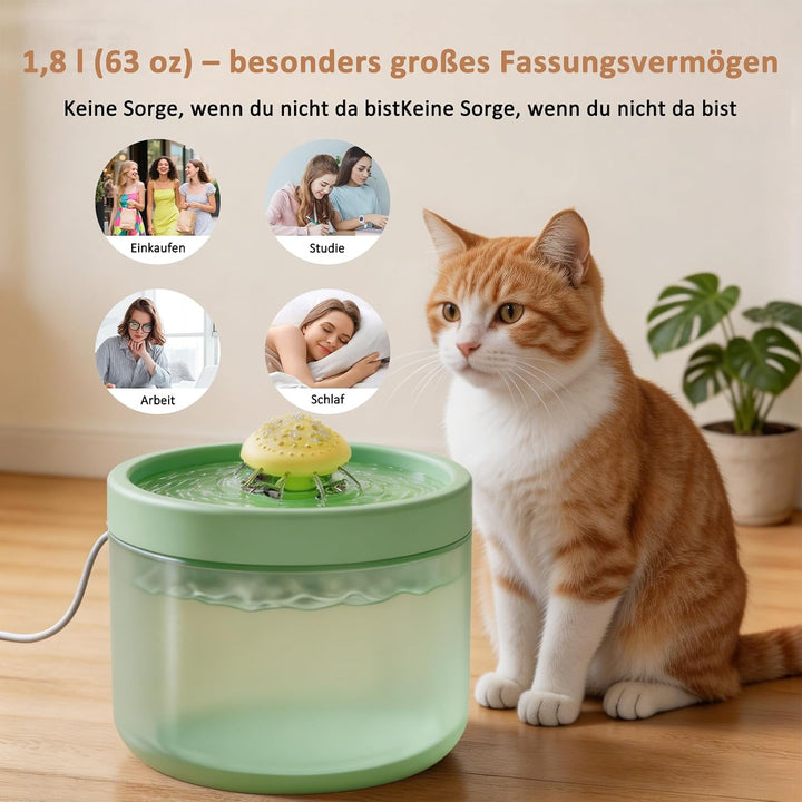 Kompakter Leiser Katzenbrunnen 1,8L Mehrschichtfilter Zirkulation Gruen, Gruen
