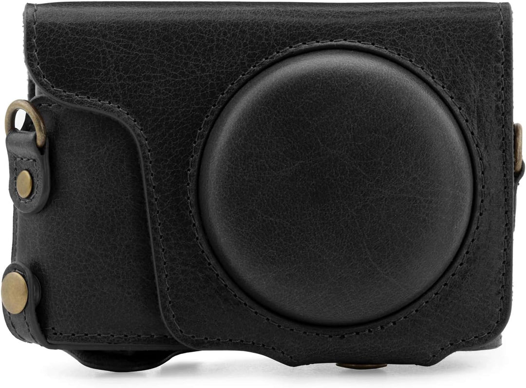 MegaGear Panasonic Lumix DC-TZ100, TZ200 Ever Ready Echtleder Kamera-Case mit Trageriemen - Schwarz,