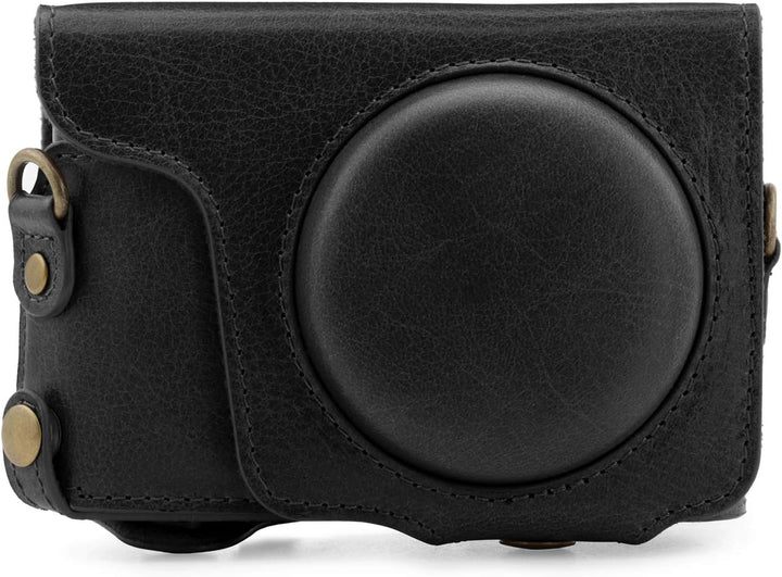 MegaGear Panasonic Lumix DC-TZ100, TZ200 Ever Ready Echtleder Kamera-Case mit Trageriemen - Schwarz,