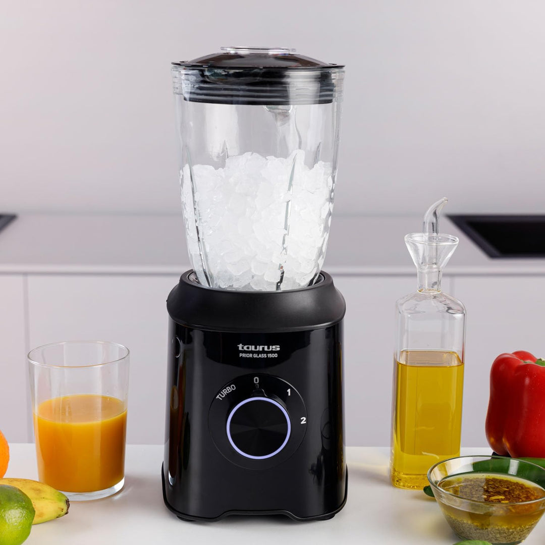 Taurus Prior Glass Standmixer, Küchenmixer, Pürierer, 1500 W, 2 Geschwindigkeitsstufen + Turbo, 4 ab