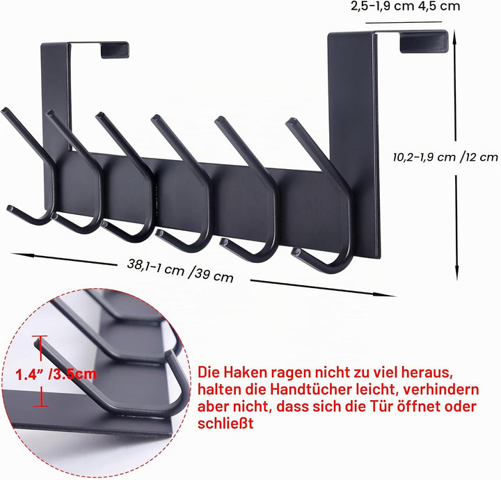 SKOLOO Türgarderobe zum Einhängen - für Türen bis 4,5 cm Dicke, Edelstahl Türhakenleiste mit 6 Haken