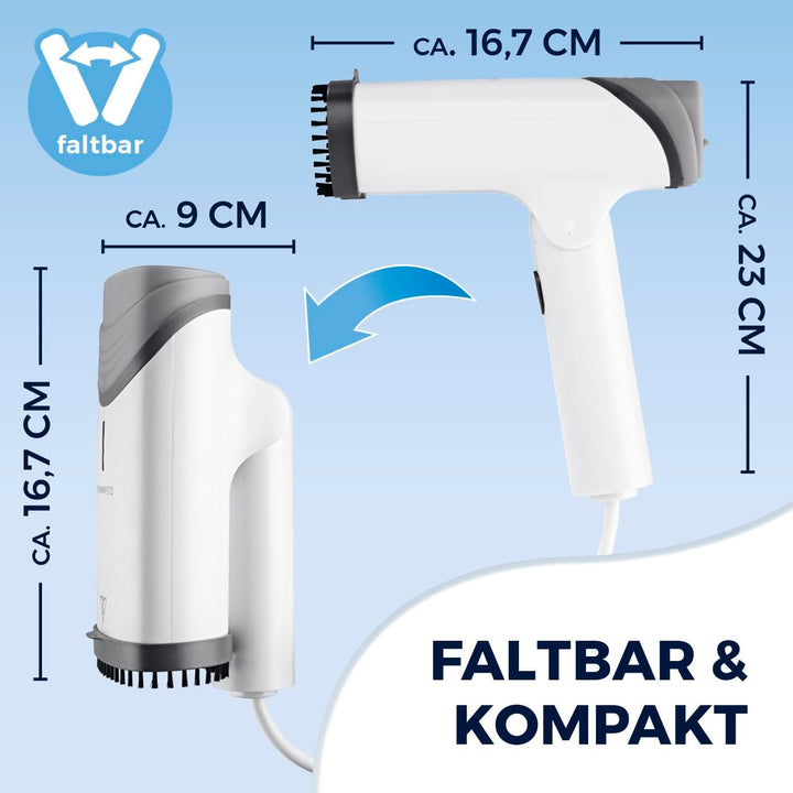 CLEANmaxx 2in1 Dampfbürste 1200 Watt | Dampfglätter faltbar und tragbar | Kompakt Steamer mit einer
