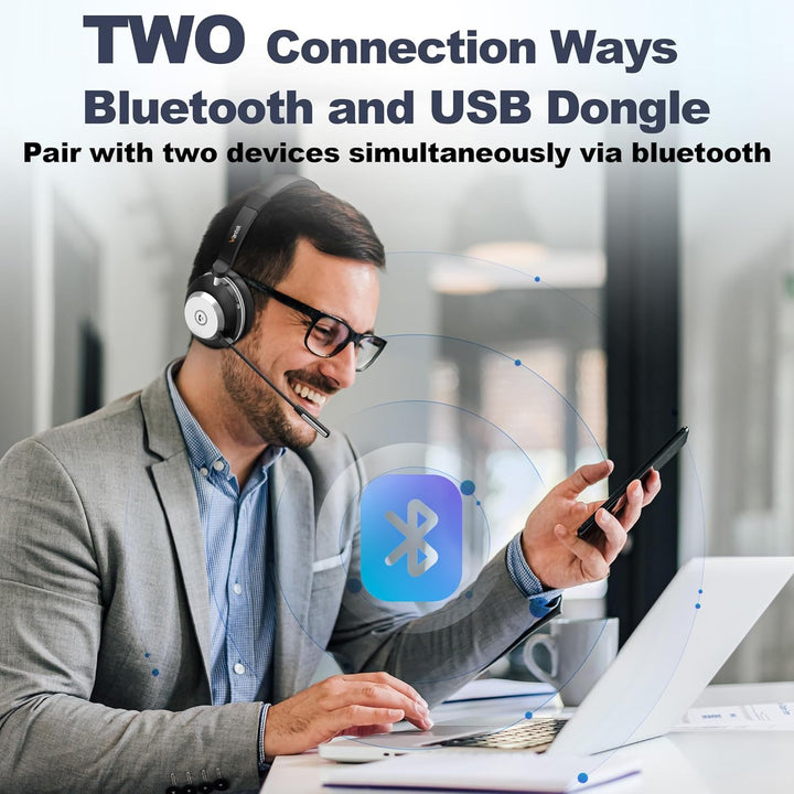 Wantek Kabelloses Headset mit Mikrofon, Bluetooth Headset mit Ladestation, Wireless Kabelloses Headp