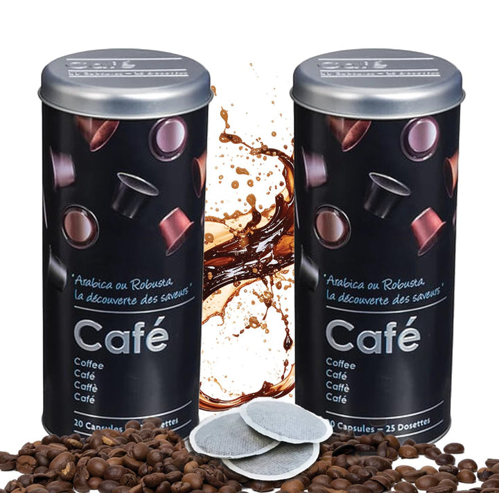 2-teilig Metalldose für Kaffeepads, Kaffeespender Paddose, Kaffeebox Pads Schwarz, Schwarz