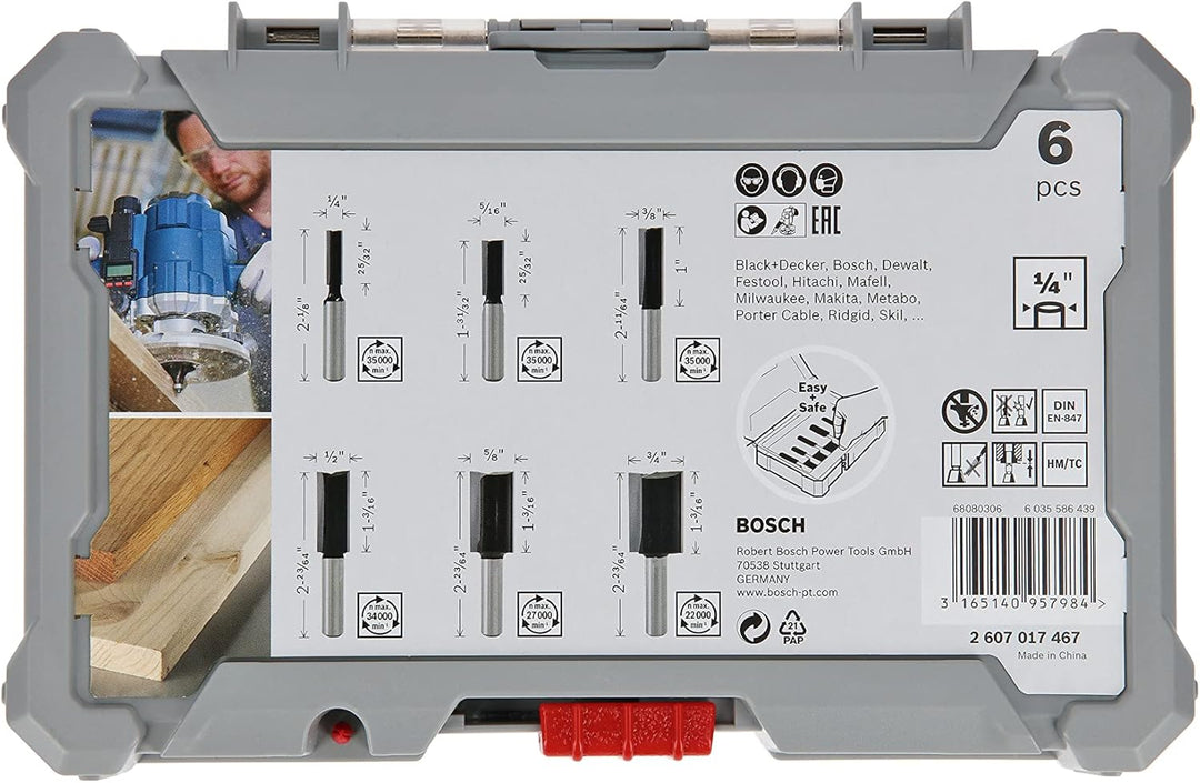 Bosch Professional 6tlg. Nutfräser Set (für Holz, für Oberfräsen mit 1/4 Zoll Schaft) 6 tlg. | Nutfr