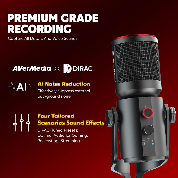 AverMedia Live Streamer AM350 USB Kondensatormikrofon für Streaming, Podcast, Gaming, Gesang, ASMR,