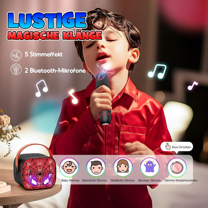 Braxel Karaoke Anlage Set mit 2 Bluetooth Mikrofonen Kinder, Spider Kinder Weihnachten Geschenk Jung