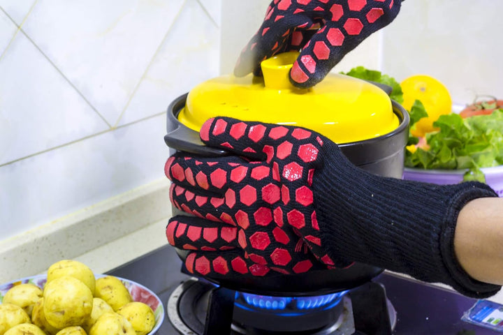 H01361 Ofenhandschuhe Hitzebeständig Kochen Ofenhandschuhe BBQ Grillen Kamin mit Doppelschicht Silik