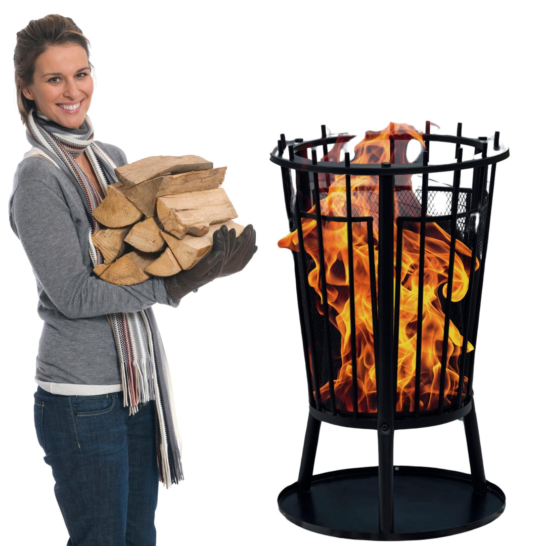 Robuster Feuerkorb Feuerstelle Eisen 61x40 cm Feuerschale mit Funkenschutz und Bodenplatte & HLKauf-