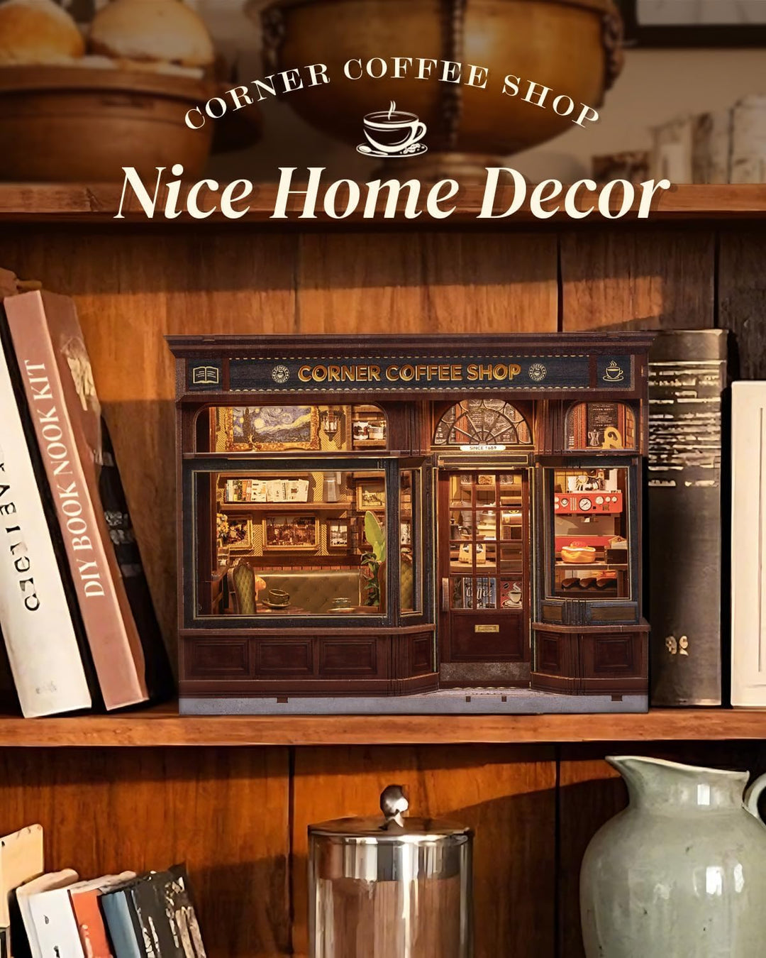 Cutefun Book Nook Kit mit LED-Beleuchtung & Staubschutzhülle - DIY Miniature House Holzmodell Puppen